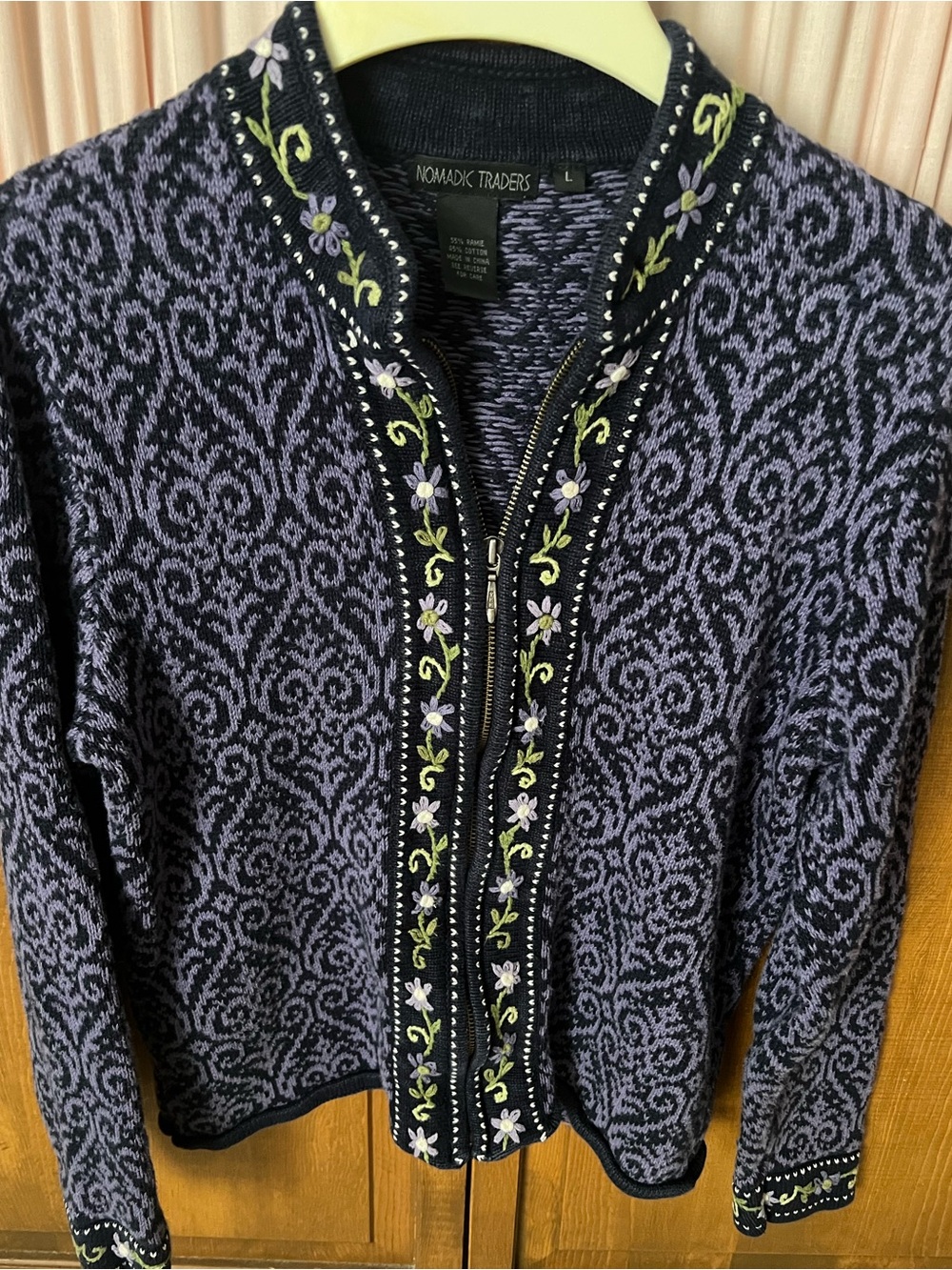 Nomadic Traders Purple Patterned Embroidered Zip Up Sweater - Picture 3 of 5
